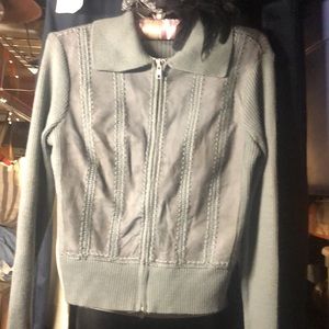 Vintage zip up Sweater Suede Accents